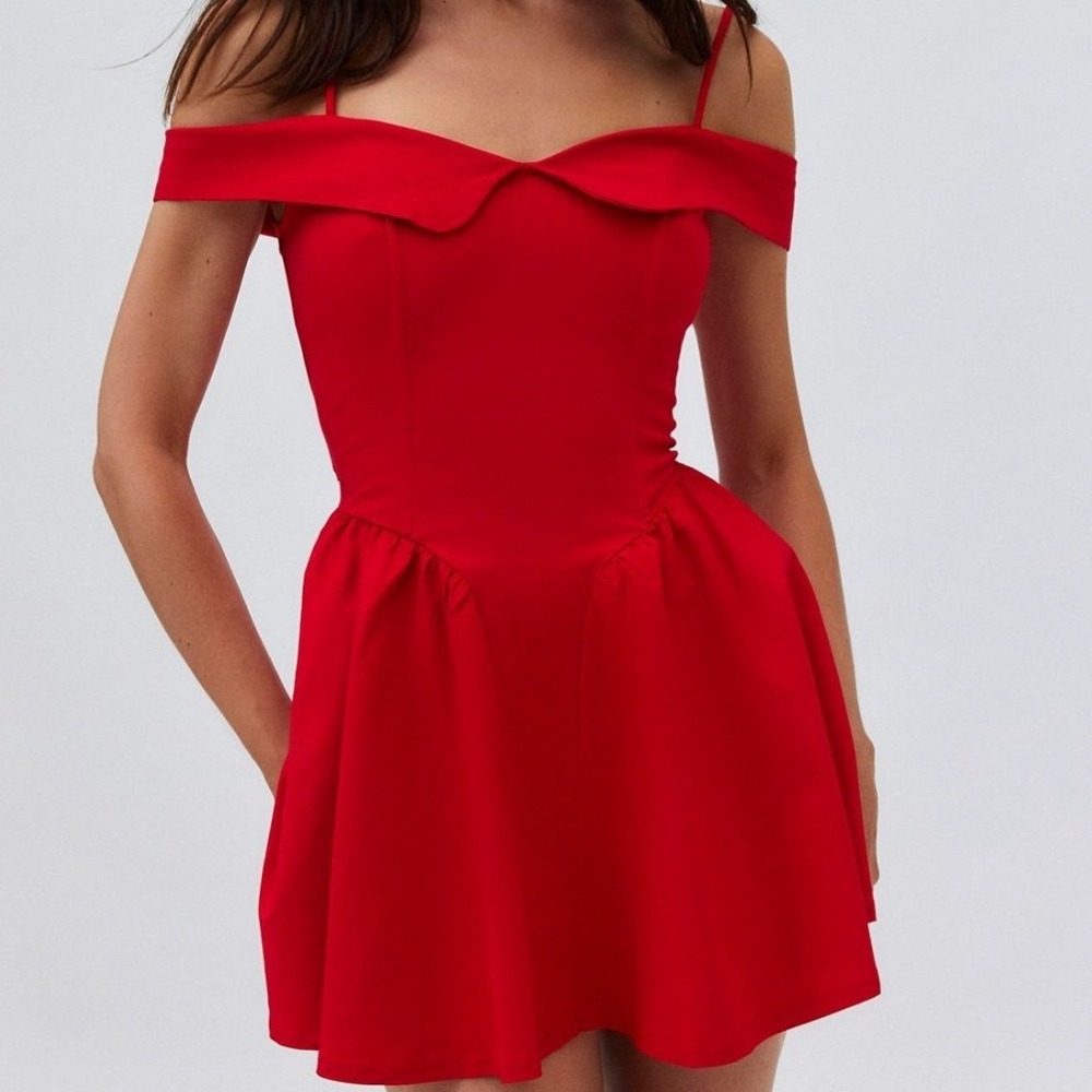 Kimchi Blue Red Off The Shoulder Fit and Flare Mini Dress Small